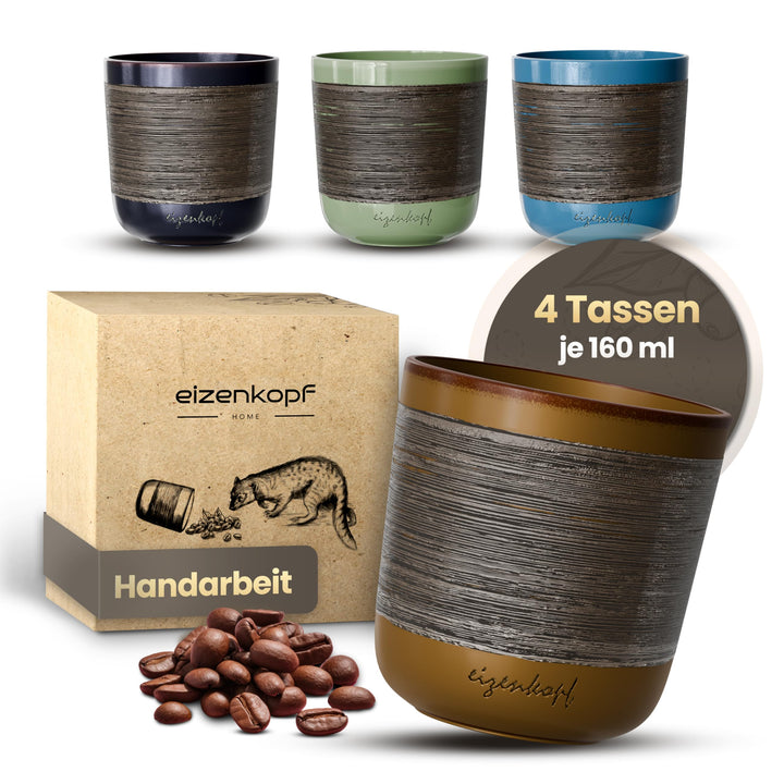 Design Espressotassen Set aus Handarbeit [4x160ml] für exklusiven Geschmack & Ihren individuellen St