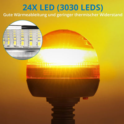 AUTOUTLET 2X Rundumleuchte, 24 LED Warnleuchten Amber Rundumkennleuchte Blinkleuchte 12V/24V, mit 3