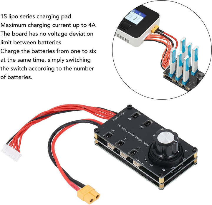 6-Kanal LiPo Batterie Balancer Ladeplatine 1S mit PH2.0- und BT2.0-Anschlüssen und drehbarem Schalte