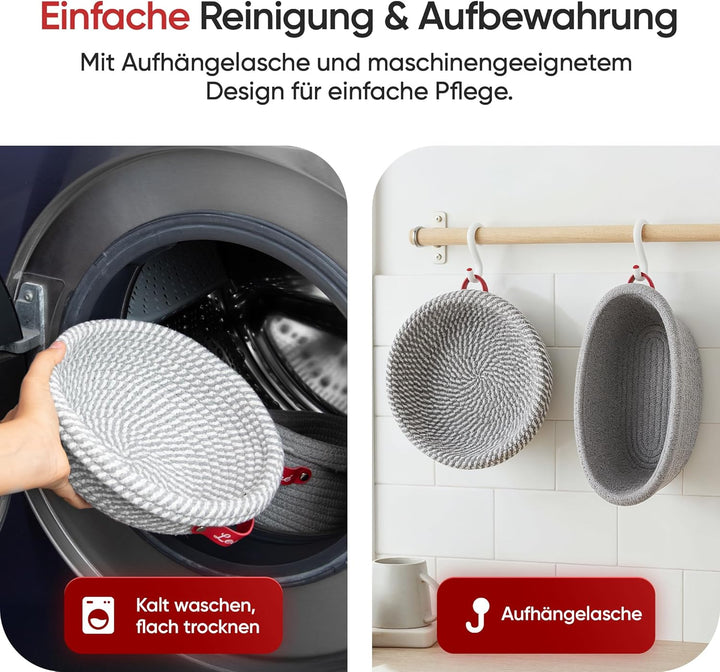 Banneton Gärkörbchen-Set, ovale und runde Gärkörbe aus Baumwollseil mit Einlagen und Abdeckungen, Sa