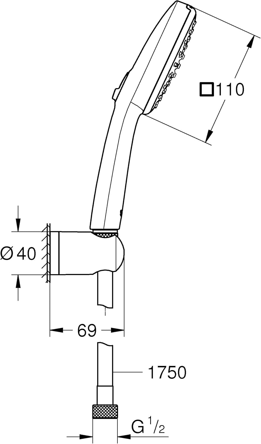 GROHE Vitalio 110, Duschkopf mit Schlauch und Halterung, wassersparend, 8l pro Min (Handbrause 2 Str