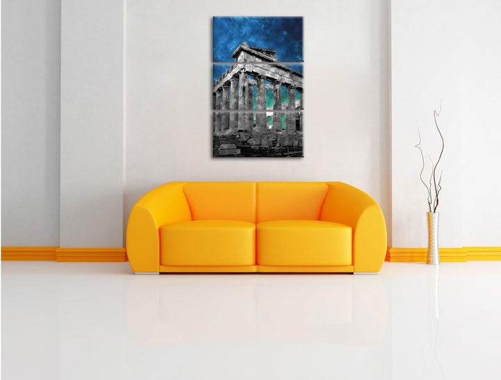 Pixxprint Propyläe von Akropolis in Athen schwarz/weiss 3-Teiler Leinwandbild 120x80 Bild auf Leinwa