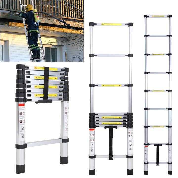 Fiqops 2,6 M Teleskopleiter, Rutschfester Aluminium Stehleiter 150 kg/330 Pfund, Belastbarkeit Auszi