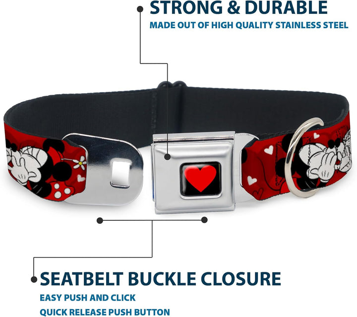 Buckle Down Sicherheitsgurt-Schnalle, Hundehalsband – Mickey & Minnie HUGS & Kisses Posen Rot/Weiss