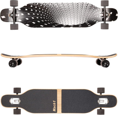 Mach1 Bambus Longboard mit Keramik Kugellager + T-Tool - Skateboard Drop Through Cruiser Komplettboa
