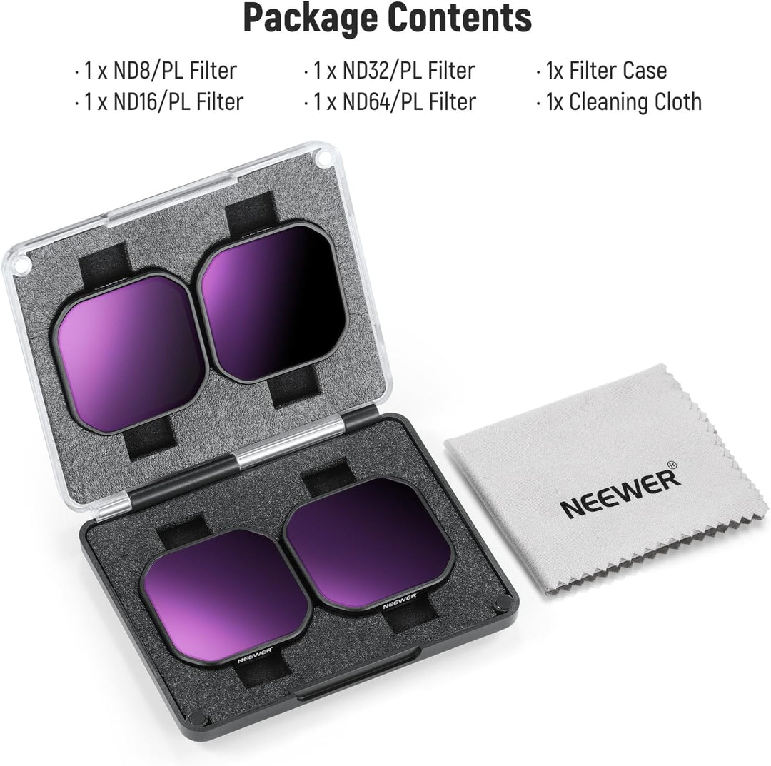 NEEWER 4er Pack ND/PL Filter Kompatibel mit Insta360 Ace Pro 2, ND8/PL+ND16/PL+ND32/PL+ND64/PL Grauf
