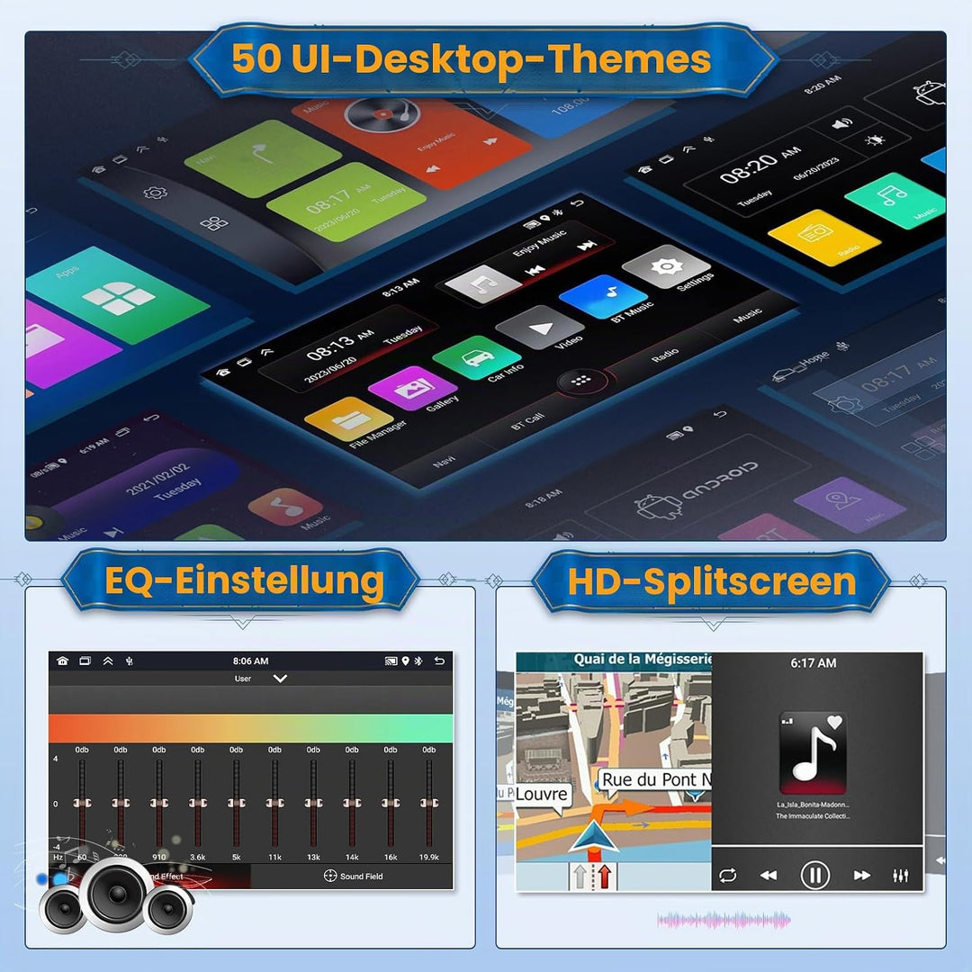 Android 15 Autoradio 1 Din CarPlay mit Bildschirm (2 + 64G) 10,4 Zoll drehbarer Touchscreen Stereo A