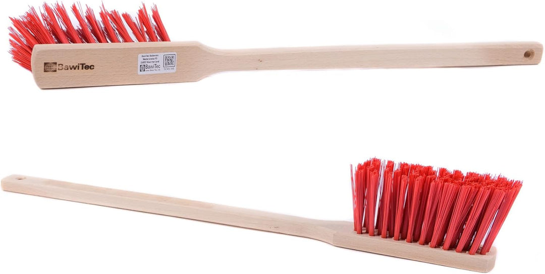BawiTec Qualitäts Langstiel Handfeger,1 Stück,Länge 60cm,robuste rote Elaston-Kunststoff-Borsten,Hol