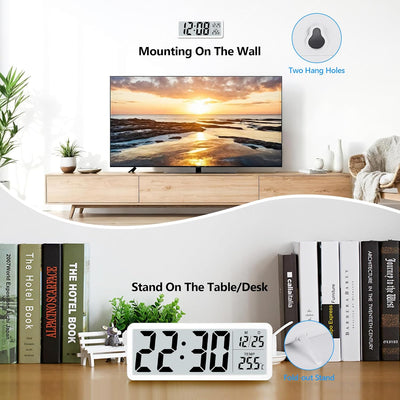 Sukeen Digitale Wanduhr batteriebetrieben, Wanduhr Digitaluhr mit grossen Ziffern, Temperatur, 12/24
