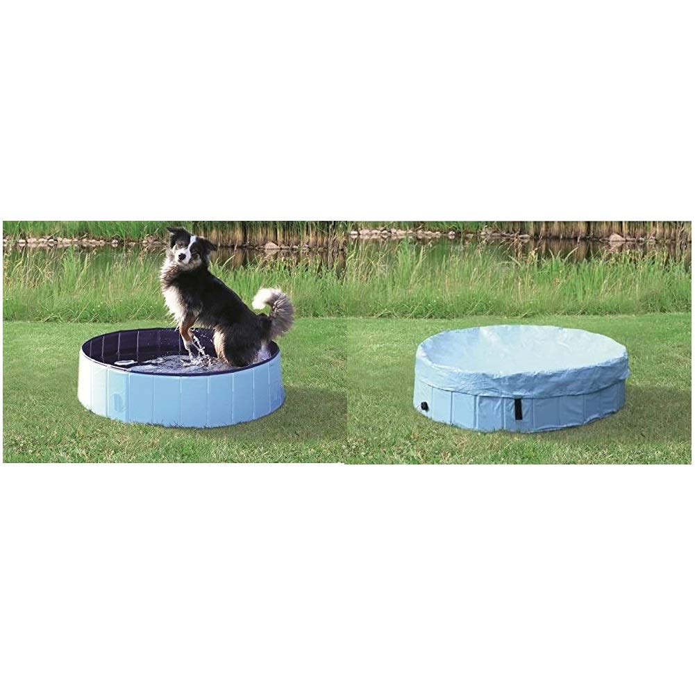 Trixie 39482 Hundepool, ø 120 × 30 cm, hellblau/blau + Abdeckung für Hundepool 