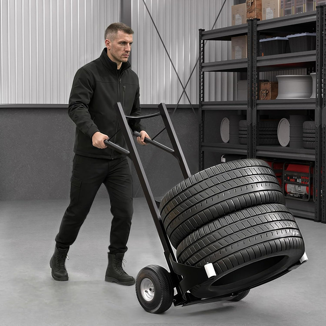 Wiltec Reifenkarre bis 200 kg mit Kippsystem, Transportkarre mit PU Rädern, Reifenwagen mit verstell