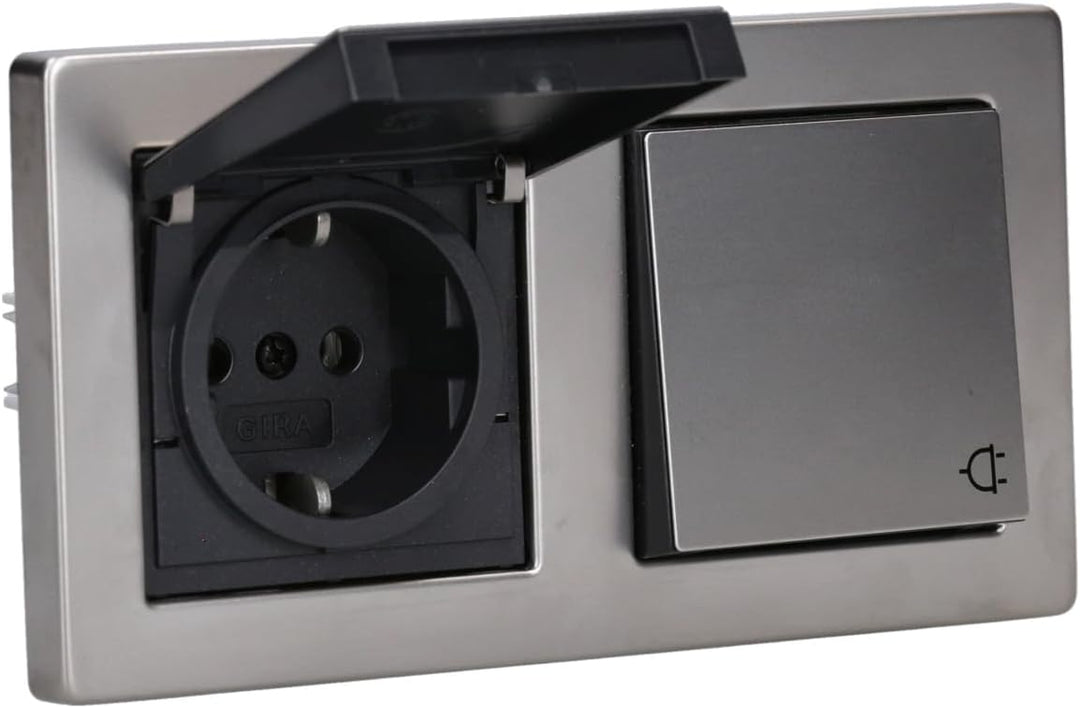 Gira Edelstahl Komplett-Set Klappdose – 2 x KlappSteckdose 0454600 inkl. 2fach Rahmen und Dichtungss