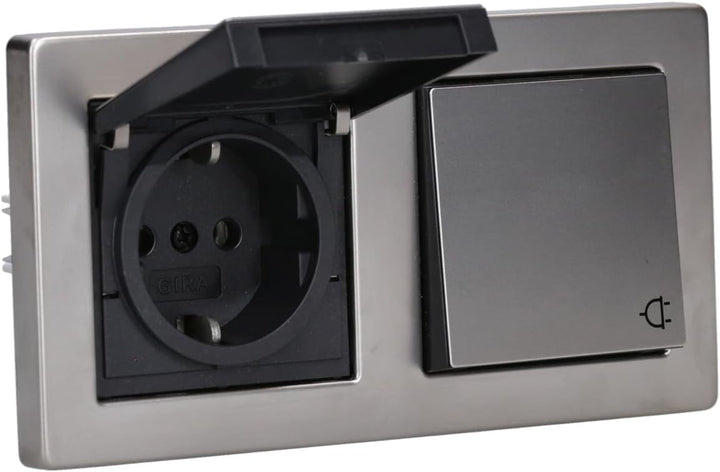 Gira Edelstahl Komplett-Set Klappdose – 2 x KlappSteckdose 0454600 inkl. 2fach Rahmen und Dichtungss