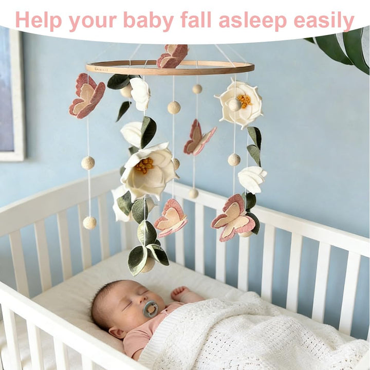 Baby Mobile Blumen & Schmetterlinge, Mobile fürs Babybett und Wickeltisch, Babyzimmer Deko mit Waldm