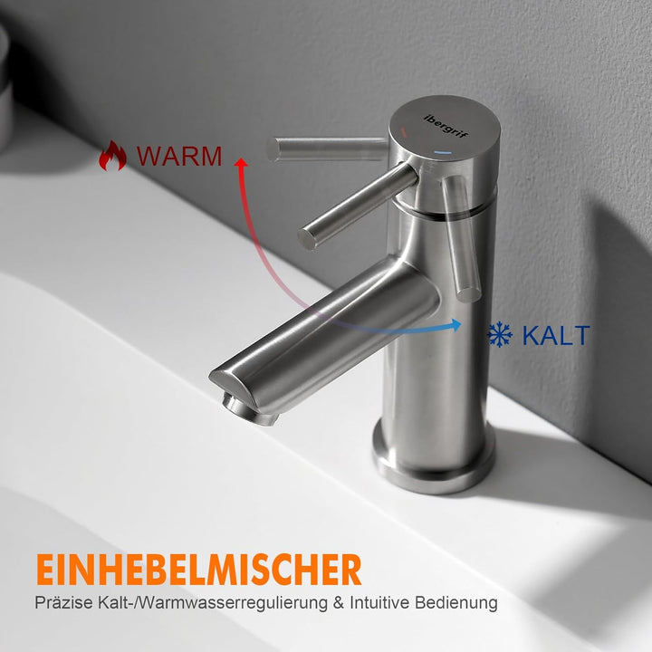 Ibergrif M11103, Wasserhahn Bad Edelstahl- Mischbatterie, Waschtischarmatur Infache Montage, Armatur