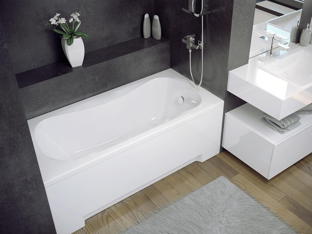 BADLAND Badewanne Original Weiss Acryl Wanne Rechteck ARIA 170x70 KOMPLETTSET SET mit Weiss Acrylsch