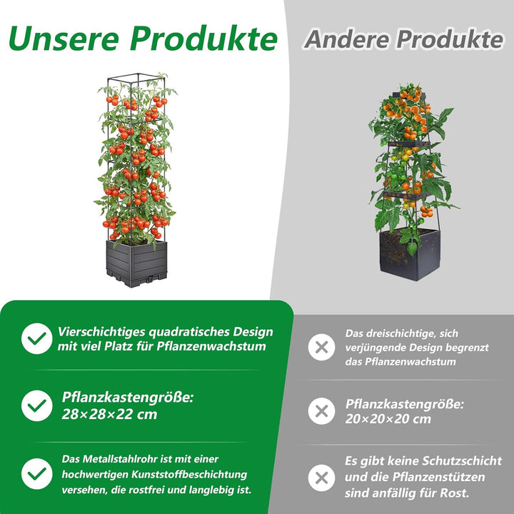 Hysagtek Tomatentopf mit Rankhilfe - Metall Pflanzkasten mit Rankgitter Höhenverstellbar, Pflanzturm