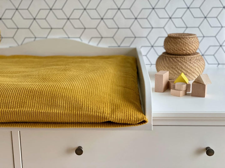 KraftKids Bezug für Wickeltischauflage Cord Breitcord Gelb Mustard breit 78 x tief 78 cm z. B. für M