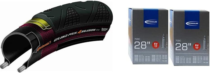 Continental Fahrradreifen Grand Prix 4 Season 32 Bundle mit Fahrradschlauch, 40mm 2er Set, Season 32