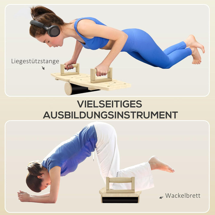 SPORTNOW Liegestützgriffe aus Holz Fitness Parallettes inkl. Widerstandsbänder, 11 Übungen, Push Up