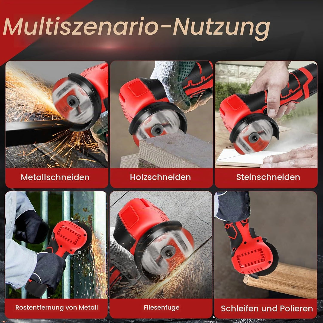 Akku Winkelschleifer, 16.8V Mini Winkelschleifer mit 2 x Batterien 2000mah, 76MM, 28000rpm, Mini Akk