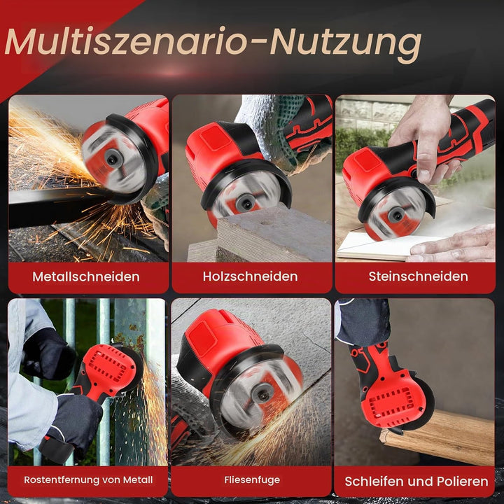 Akku Winkelschleifer, 16.8V Mini Winkelschleifer mit 2 x Batterien 2000mah, 76MM, 28000rpm, Mini Akk