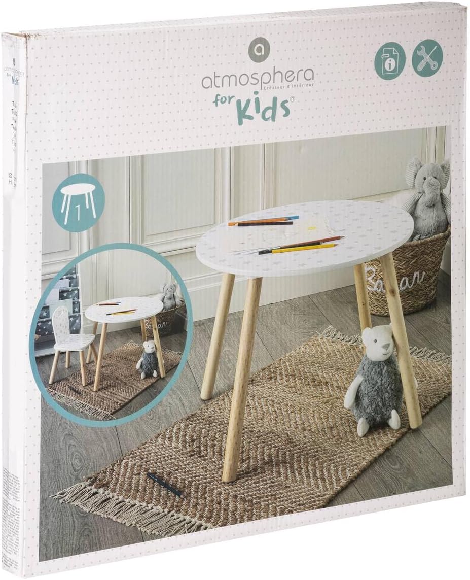 Atmosphera Kids ATM-127152D Kindertisch, weich, Sterne, Weiss, Holz, 60x42.5 cm (Lot de 1)
