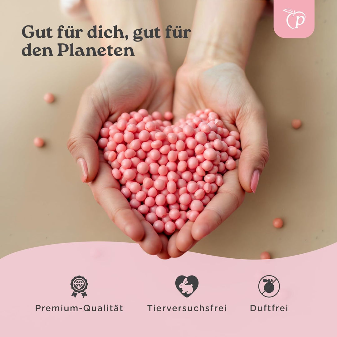 Wachswärmer | Waxing Set mit 100g Wachsperlen für Haarentfernung + 10 Spatel aus Holz + Aluminium-Wa