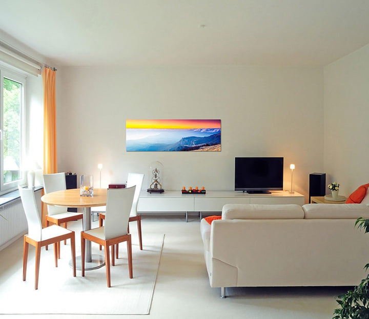 Paul Sinus Art Panoramabild auf Leinwand und Keilrahmen 150x50cm Ukraine Berge Nebel Sonnenaufgang