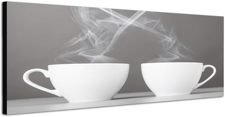 Paul Sinus Art Panoramabild auf Leinwand und Keilrahmen 120x40cm Tassen Dampf Herz Kaffee Liebe