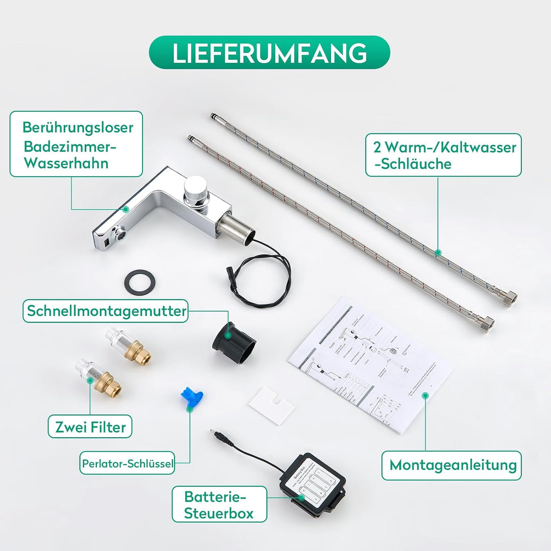 CREA Infrarot Sensor Wasserhahn Bad, Automatisch Sensor Armatur für Waschbecken,Digitalanzeige Warme