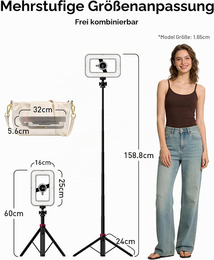 15W Ringlicht mit Stativ, 6000mAh Magnetisches Handy Stativ mit Ringlicht, 2500K–9000K Dimmbar, Trag