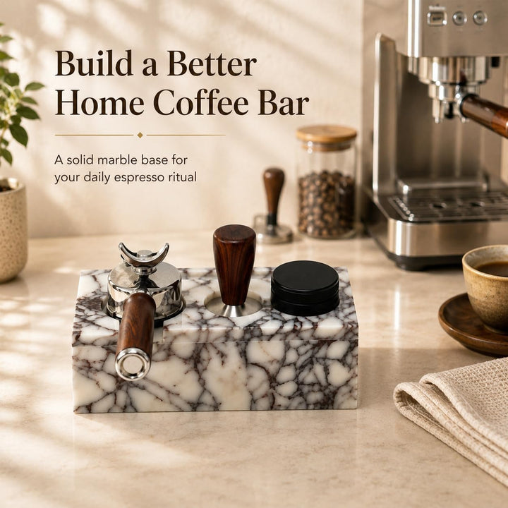 Espresso-Tamping-Station aus Naturmarmor, 51/53 mm | Massive Marmorstation für 51 mm und 53 mm Tools