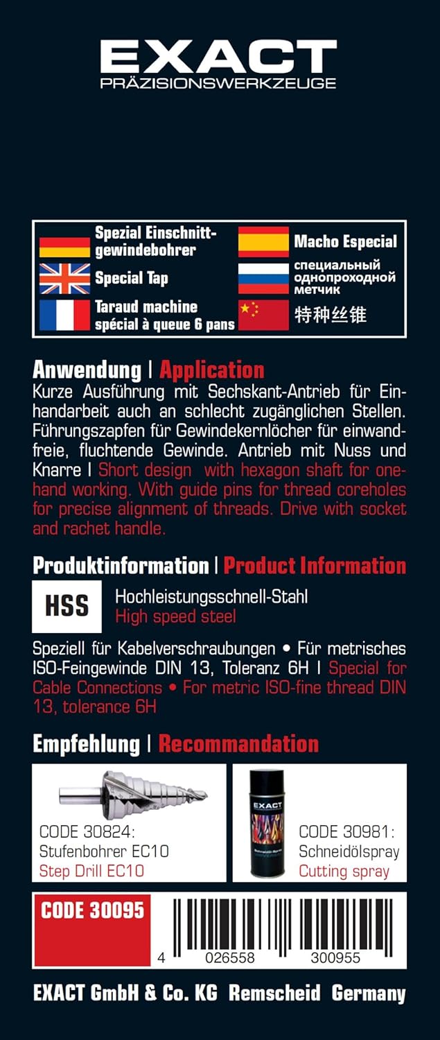 Exact 05975 Spezial-Einschnittgewindebohrer für Kabelverschraubungen Hochleistungsschnell-Stahl Mf 3