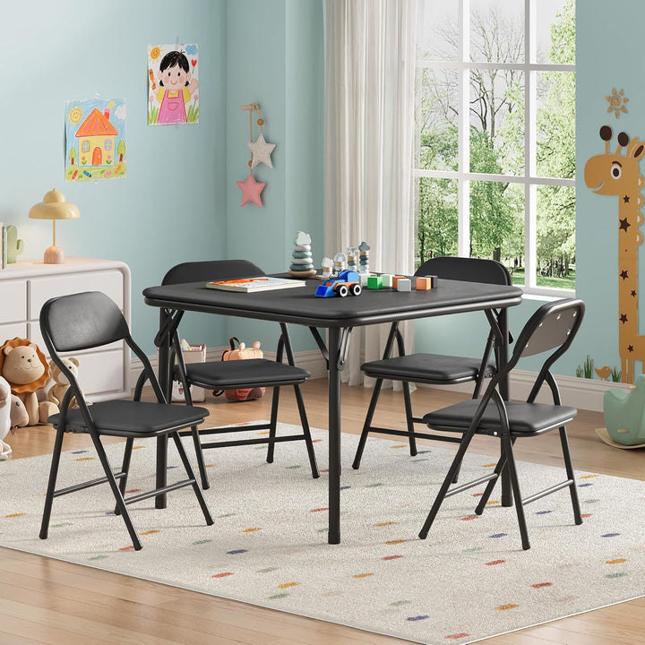 Zusammenklappbares Set für Kinder, quadratischer Tisch mit 4 gepolsterten Stühlen, Metallrahmen, ide