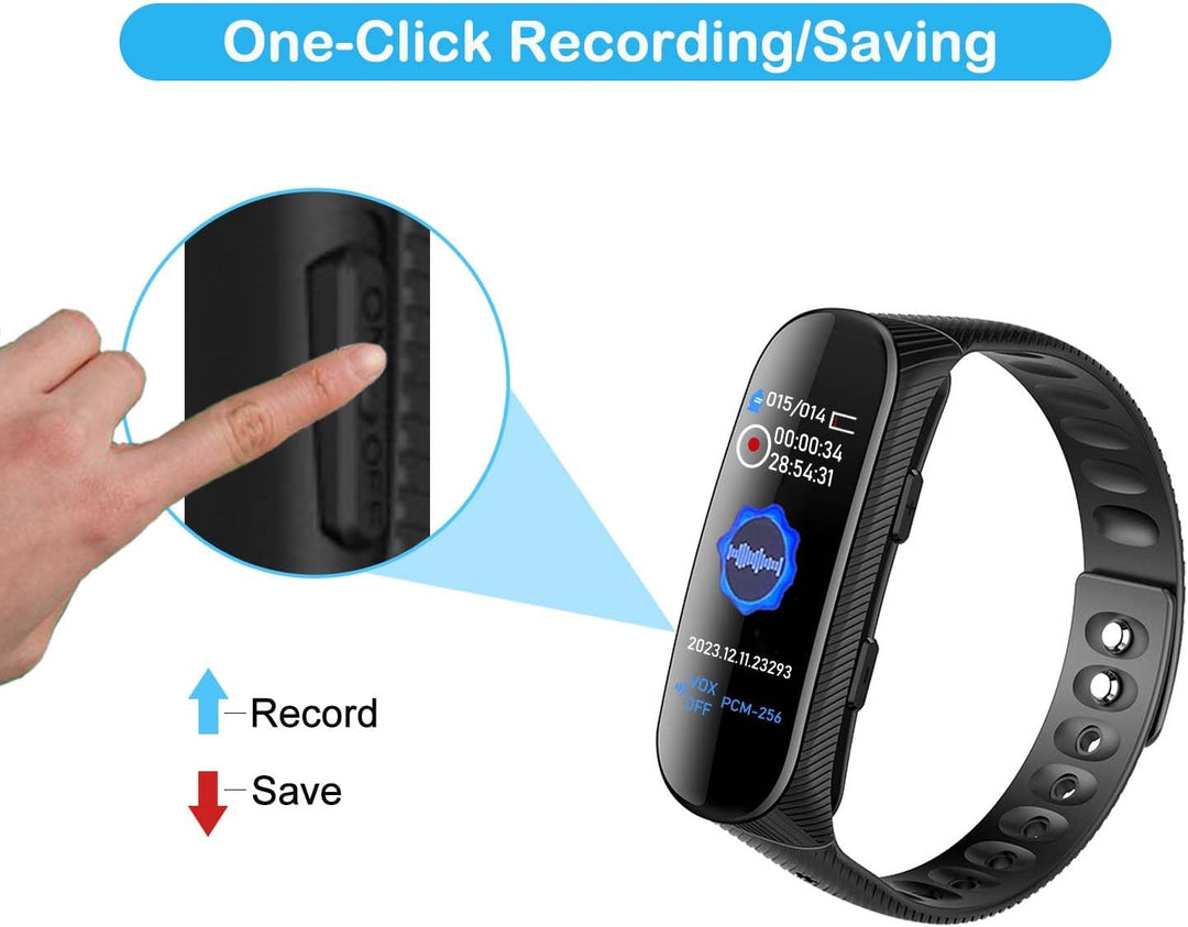 Sprachrecorder Armband 16 GB Professioneller Sprachrecorder mit Sprachaktivierung und MP3-Player Uhr