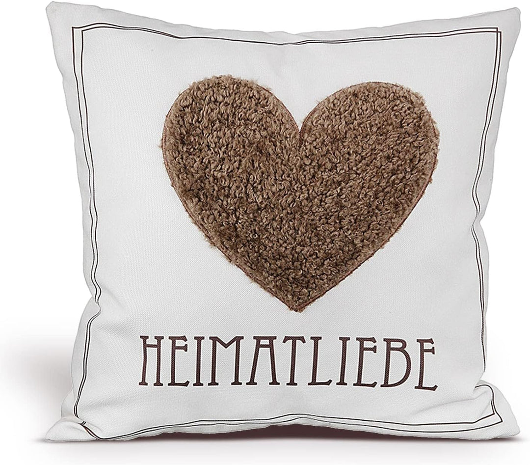 Sofakissen Dekokissen 45 x 45 cm Herz o. Hirsch Stoff Creme braun Farbe mit Herz 1 Stück, Mit Herz 1
