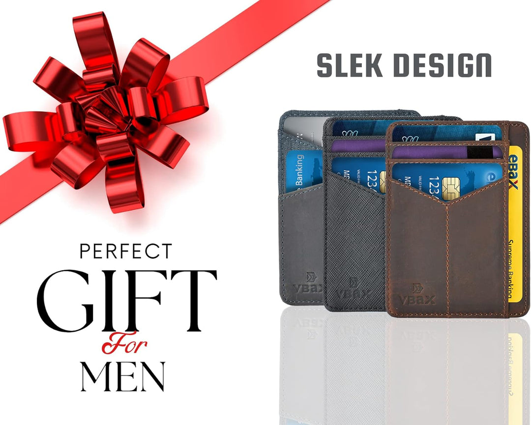 VBAX RFID Slim Wallet for Men Women, 8 Card Slot Leather Minimalist Front Pocket Credit Card Holders