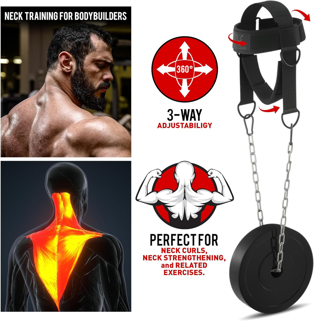 Neck Trainer Neck Training - 7 mm Neoprene Padded Neck Trainer with 110 cm Long Adjustable Steel Cha