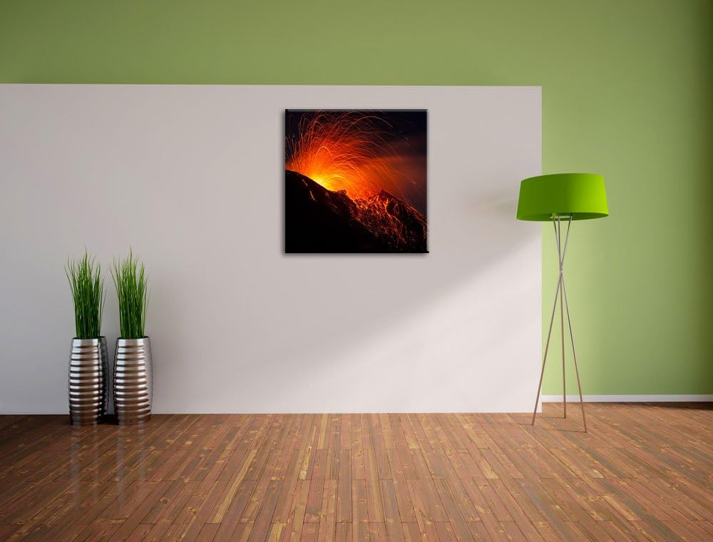 Pixxprint Bedrohlicher Vulkanausbruch, Format: 70x70 auf Leinwand, 70x70