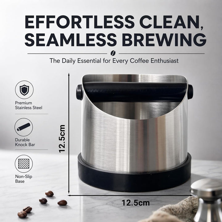 Espresso-Knockbox Kaffeesatz 1.2L Gross Silber Entsorgungsbox Knock Box Abklopfbehälter für Siebträg