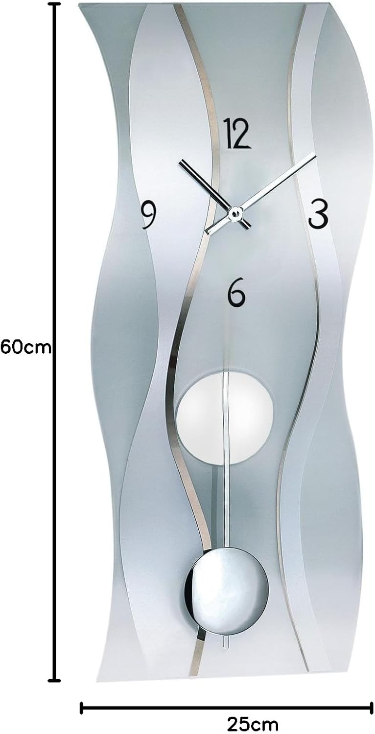 AMS Quarz-Pendeluhr, Holz, Silber, 95 x 42 x 26 cm
