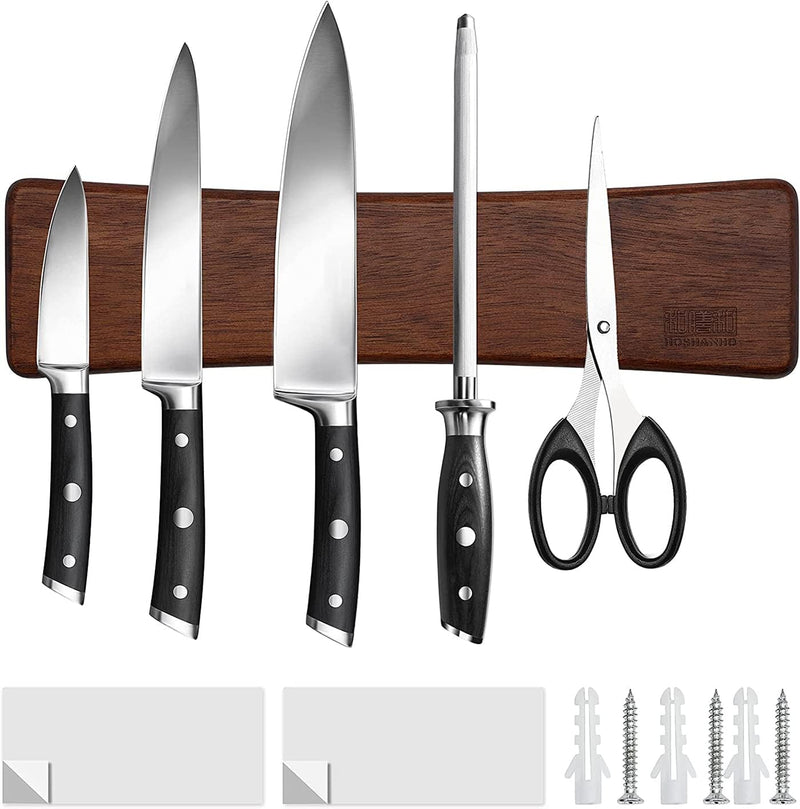 HOSHANHO Magnetleiste Messer 40 cm, Magnetisch Messerhalter für Wand, Akazienholz Messerhalter Magne