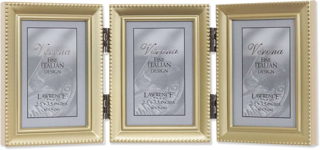 Lawrence Frames Bilderrahmen mit Scharnier, Antik-Gold, Messing, 5 x 7,6 cm, Perlenkante Goldfarben