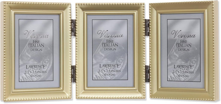 Lawrence Frames Bilderrahmen mit Scharnier, Antik-Gold, Messing, 5 x 7,6 cm, Perlenkante Goldfarben