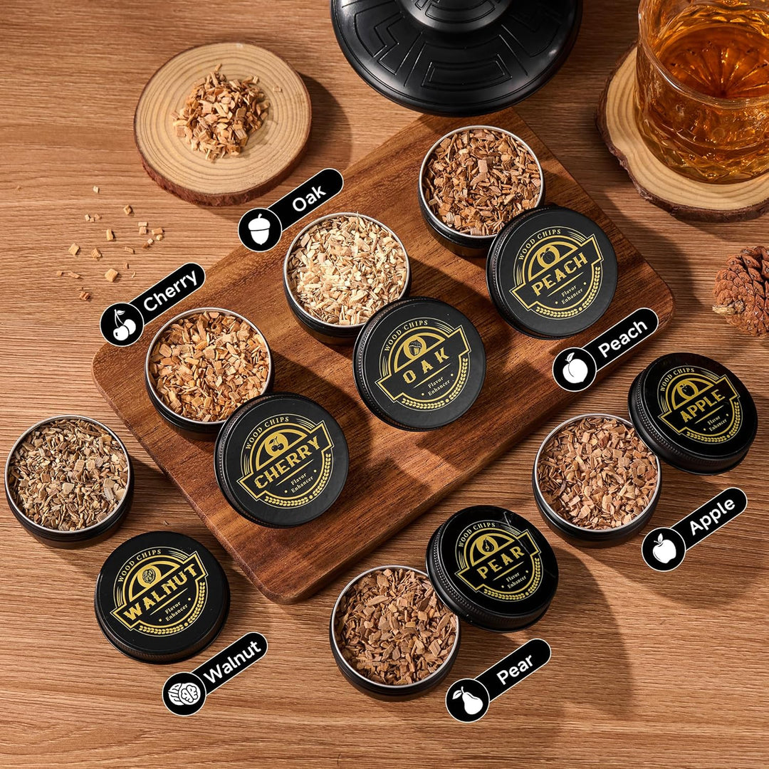 ComboJoy Elektrisches Whisky-Räucherkit mit LED, 6 Aromaholzspäne, Whisky-Glas & Eisform, wiederaufl