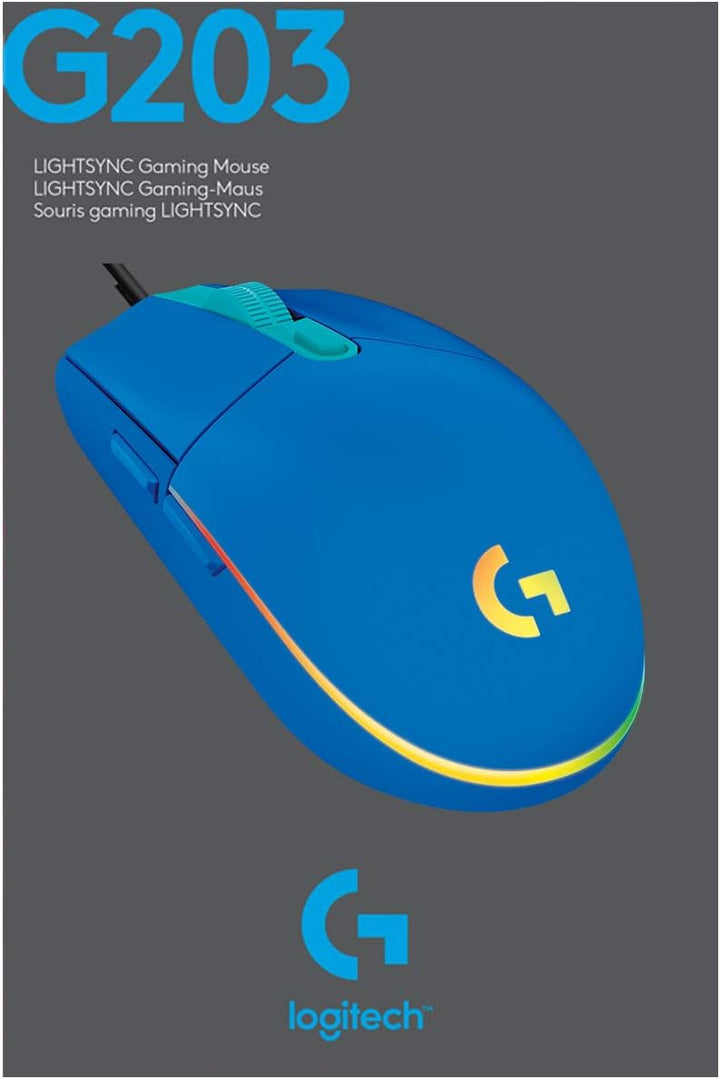 Logitech G203 Gaming-Maus mit anpassbarer LIGHTSYNC RGB-Beleuchtung, 6 programmierbare Tasten, spiel