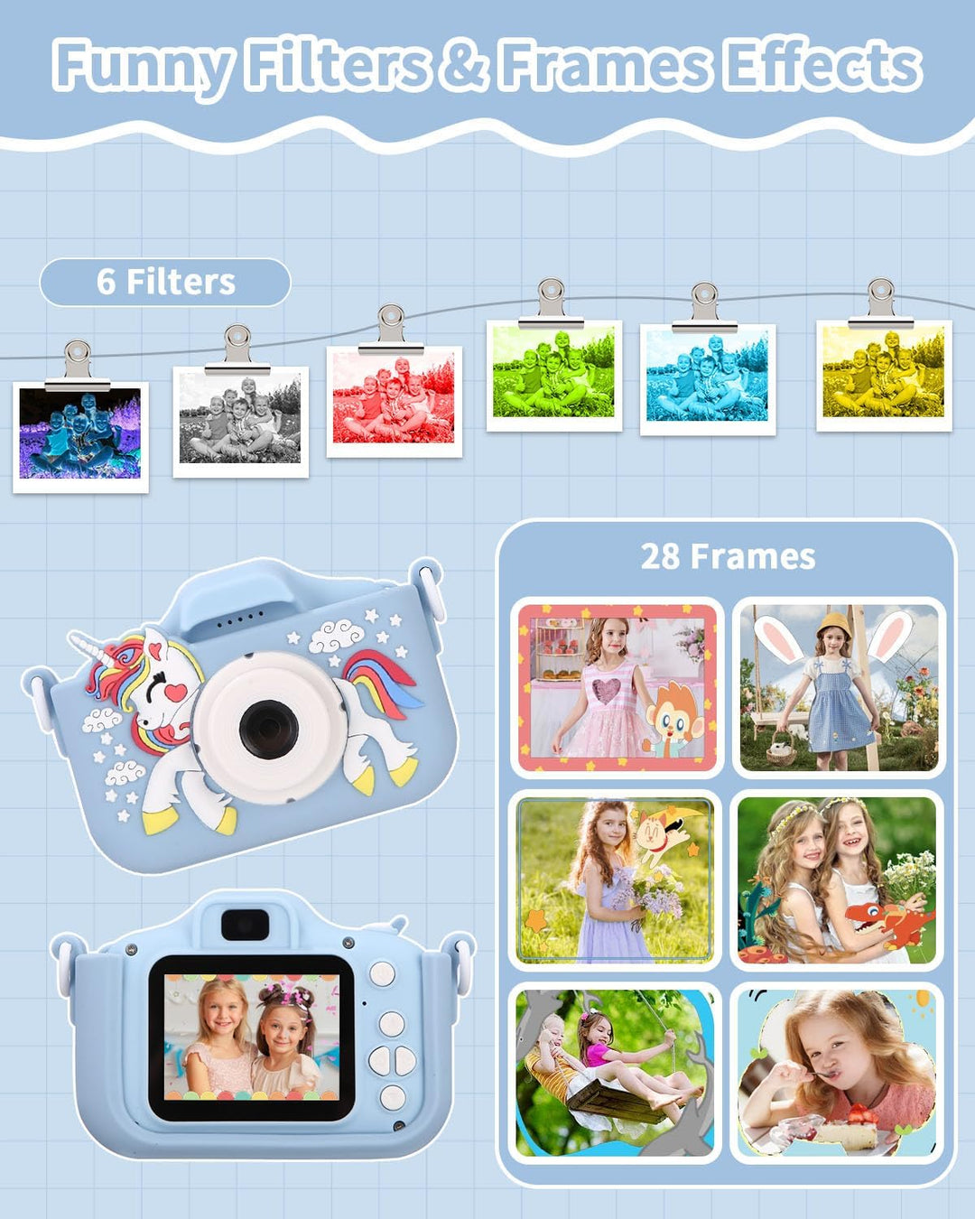 Kinderkamera,Kinder Kamera 1080P Bildschirm Kamera mit 64GB-Karte Selfie Digitalkamera Kinder Fotoap