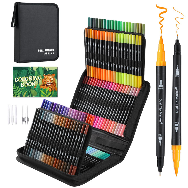 TrendGate Dual Brush Pen Set, 132 Farben Fineliner und Pinselstifte Set, Doppel Filzstifte Dicke und