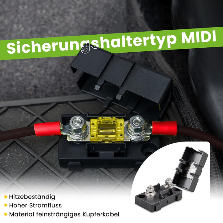 1,5m 10mm² Batteriekabel mit MIDI-Sicherungshalter Schraubklemmenanschluss auf M8 1.5m 10mm², 1.5m 1